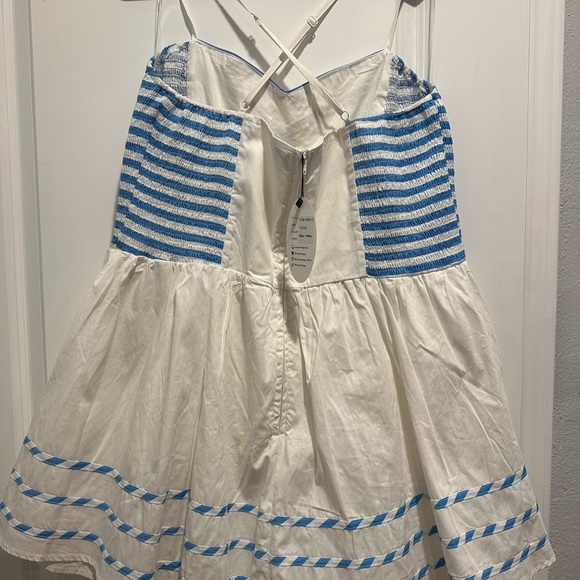 Unique Vintage Blue & White Heart Smocked Skirted Romper - Barbie - Picture 4 of 8